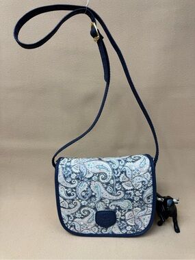 Paisley-Print Navy Crossbody Bag with Adjustable Strap